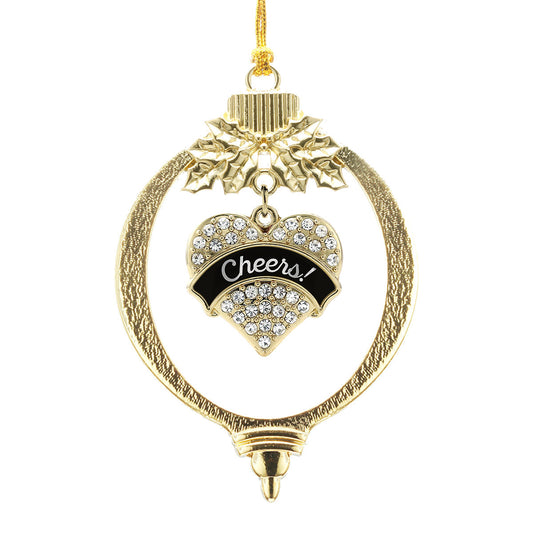 Gold Cheers! Black and Silver Pave Heart Charm Holiday Ornament