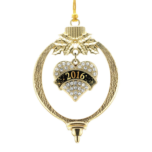 Gold Black and Gold 2016 Pave Heart Charm Holiday Ornament
