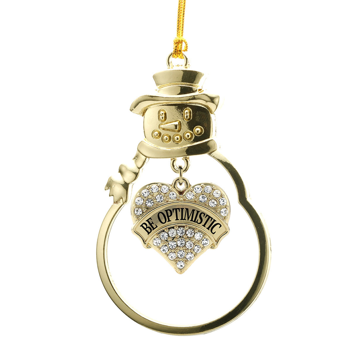 Gold Be Optimistic Pave Heart Charm Snowman Ornament