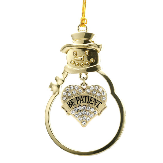 Gold Be Patient Pave Heart Charm Snowman Ornament