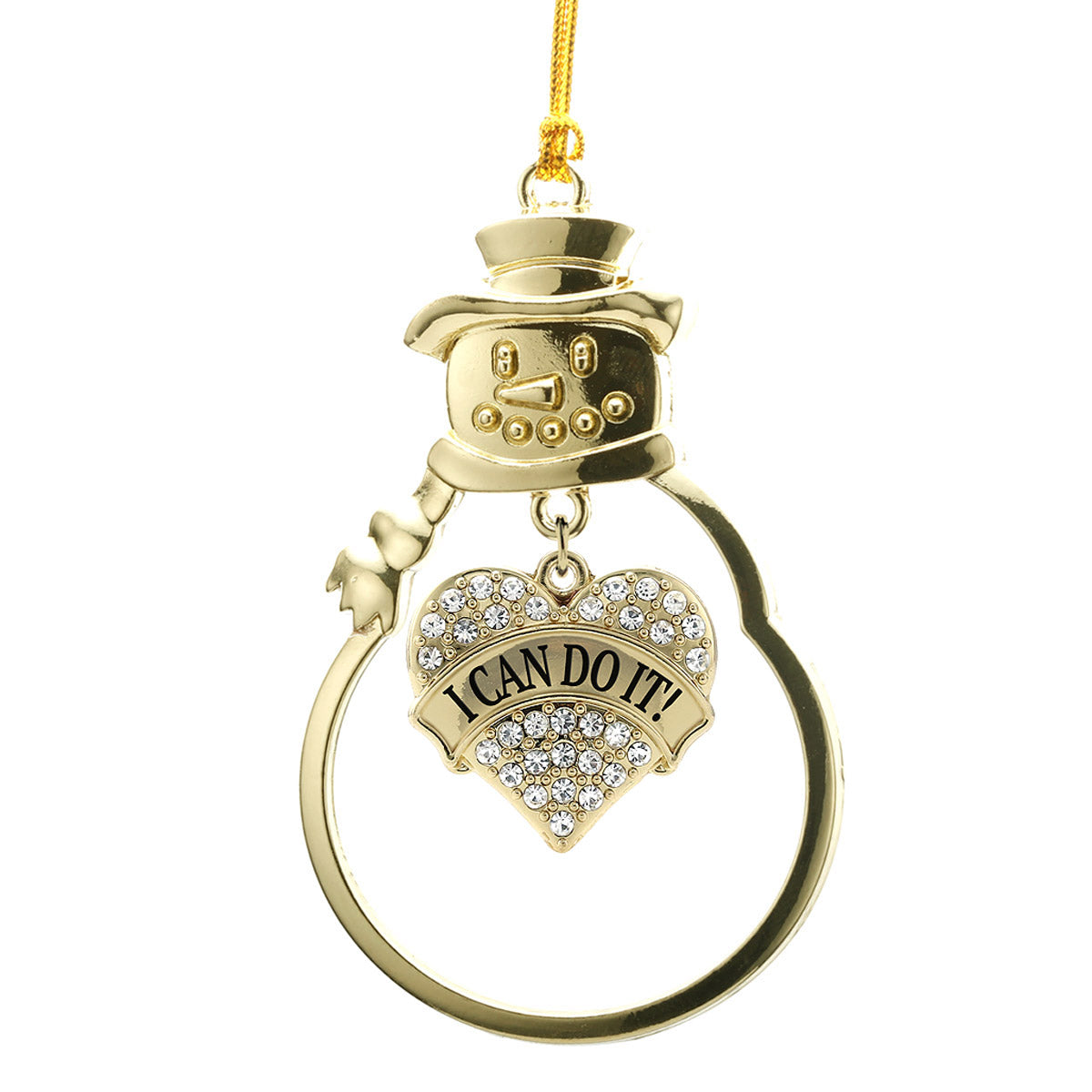 Gold Believe in Me Pave Heart Charm Snowman Ornament