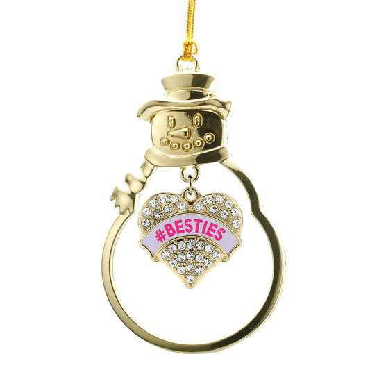 Gold #BESTIES Purple Candy Pave Heart Charm Snowman Ornament