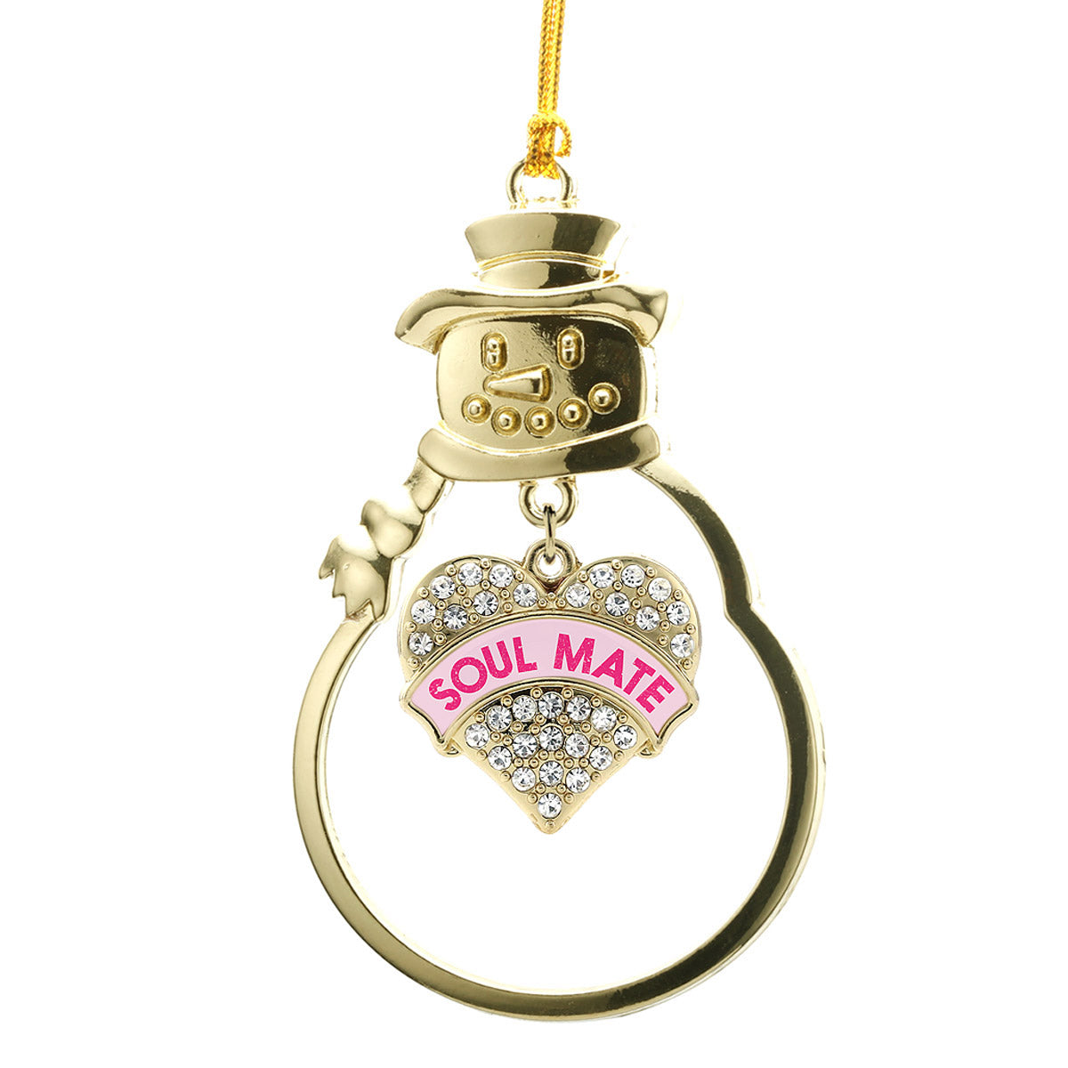 Gold Soul Mate Pink Candy Pave Heart Charm Snowman Ornament