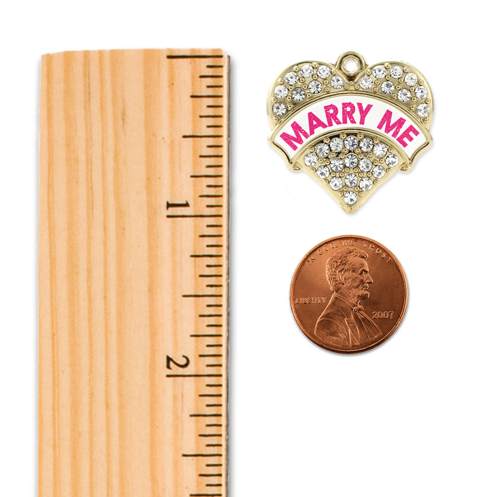 Gold Marry Me White Candy Pave Heart Charm Holiday Ornament
