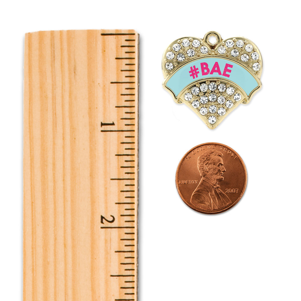 Gold #BAE Teal Candy Pave Heart Charm Holiday Ornament