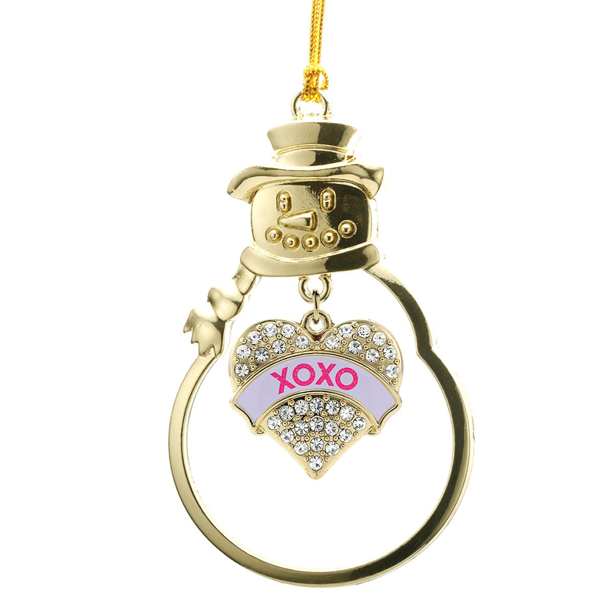 Gold XOXO Purple Candy Pave Heart Charm Snowman Ornament