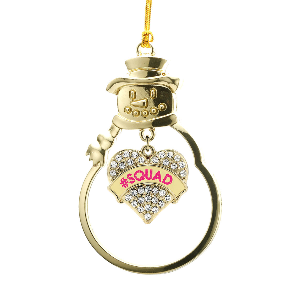Gold #SQUAD Yellow Candy Pave Heart Charm Snowman Ornament