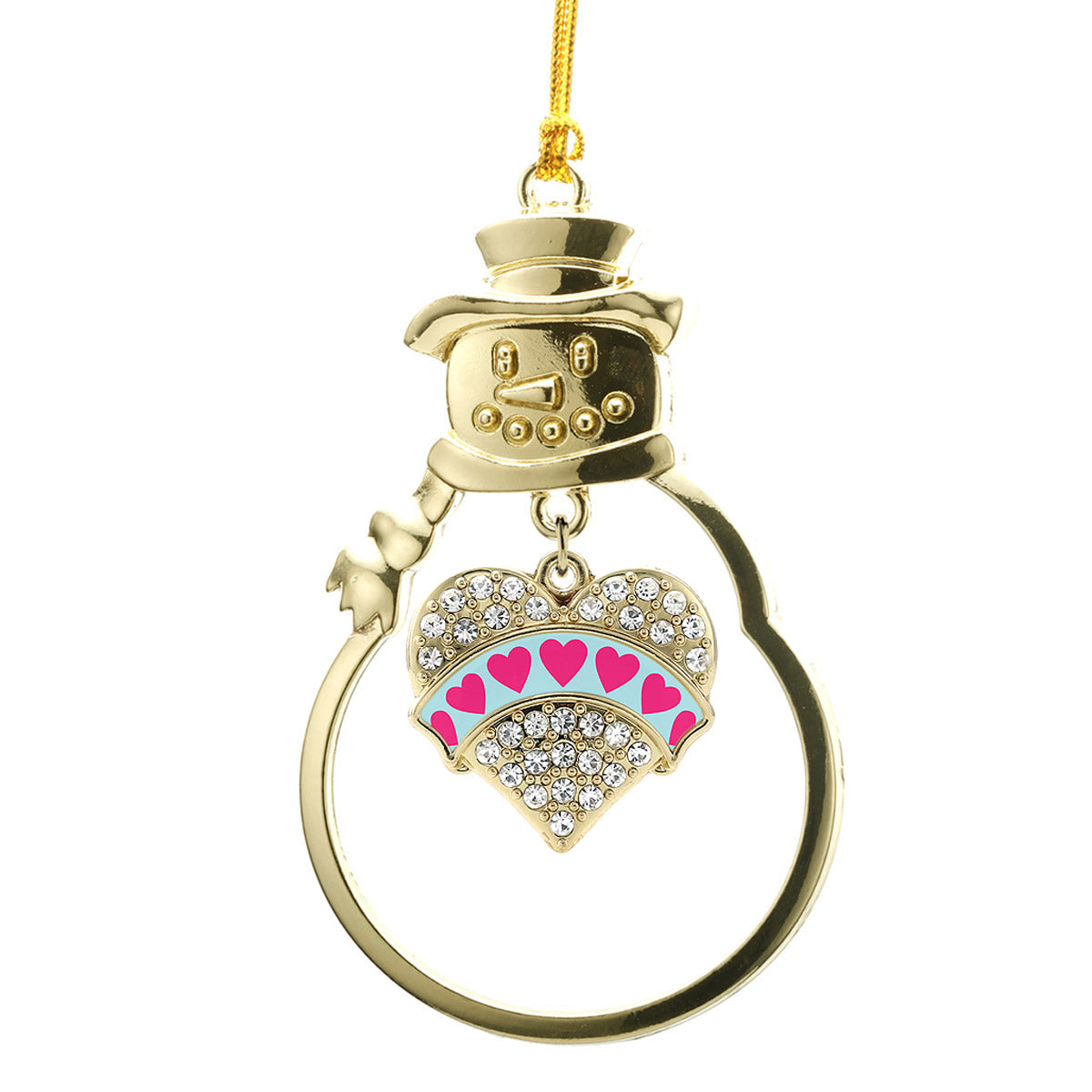 Gold Blue Candy Pave Heart Charm Snowman Ornament