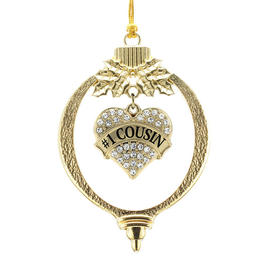 Gold #1 Cousin Pave Heart Charm Holiday Ornament