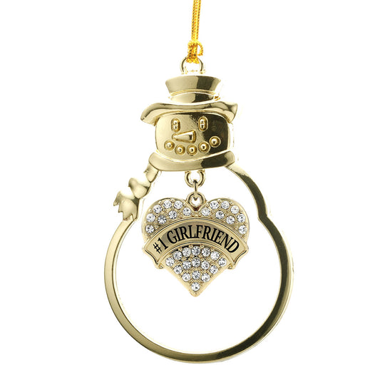 Gold #1 Girlfriend Pave Heart Charm Snowman Ornament
