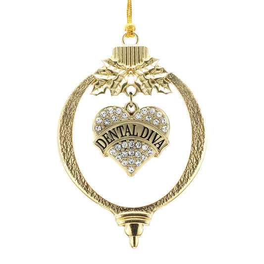 Gold Dental Diva Pave Heart Charm Holiday Ornament