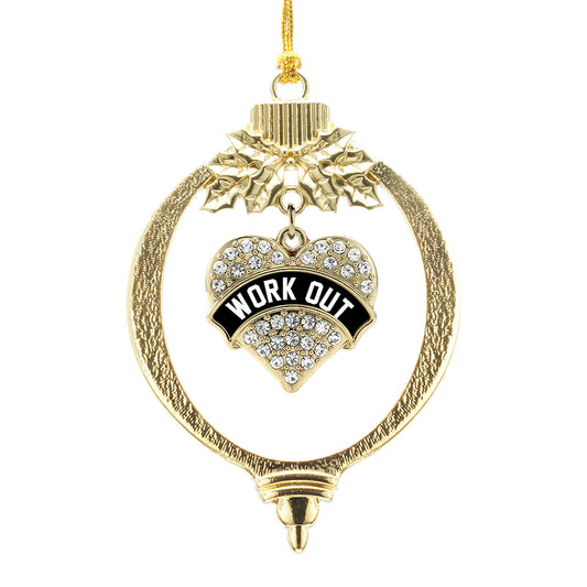 Gold Black and White Work Out Pave Heart Charm Holiday Ornament