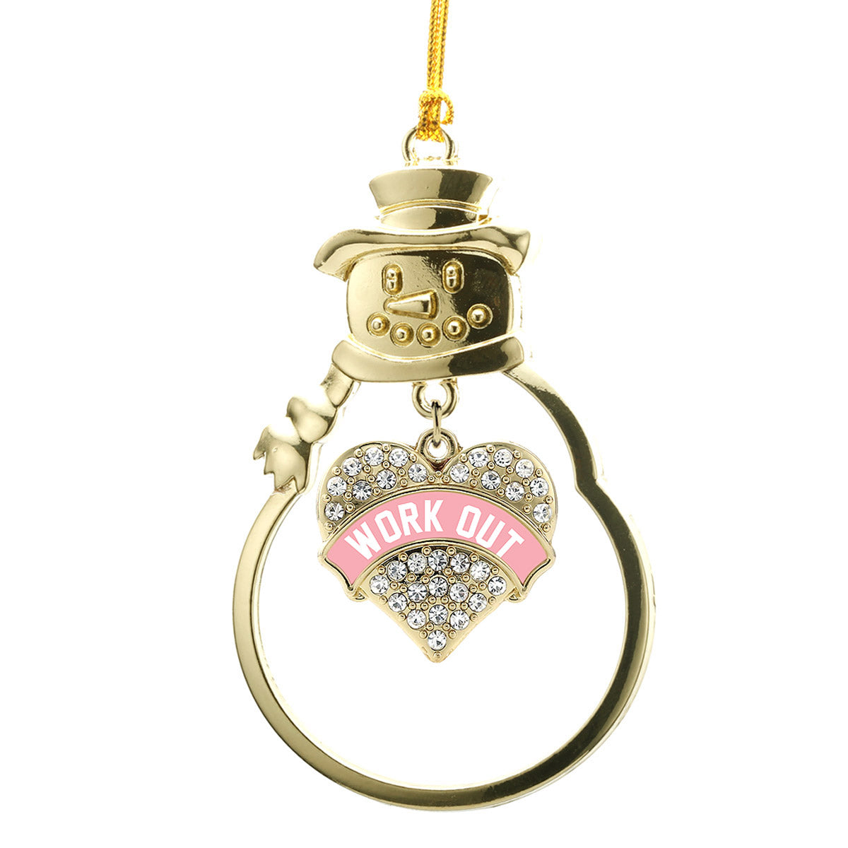 Gold Light Pink Work Out Pave Heart Charm Snowman Ornament