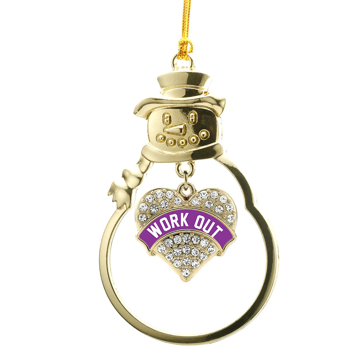 Gold Purple Work Out Pave Heart Charm Snowman Ornament