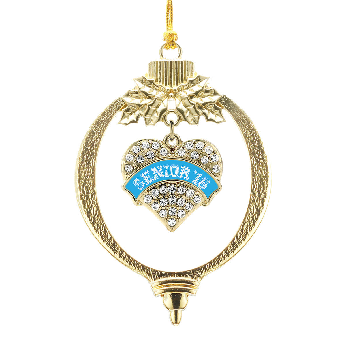Gold Blue Senior 2016 Pave Heart Charm Holiday Ornament