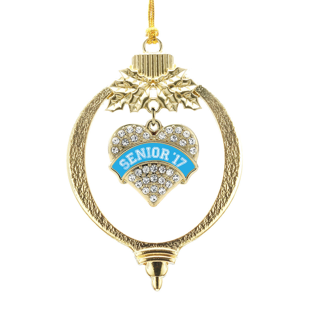 Gold Blue Senior 2017 Pave Heart Charm Holiday Ornament