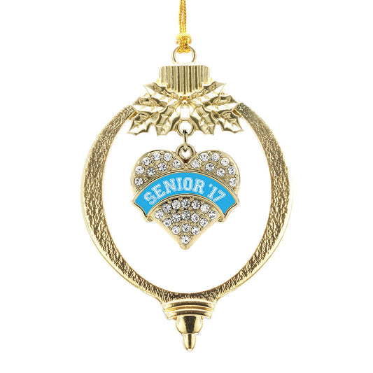 Gold Blue Senior 2017 Pave Heart Charm Holiday Ornament