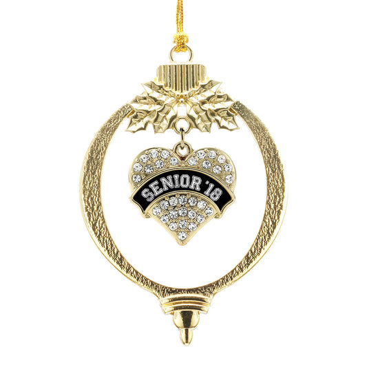 Gold Black and White Senior 2018 Pave Heart Charm Holiday Ornament