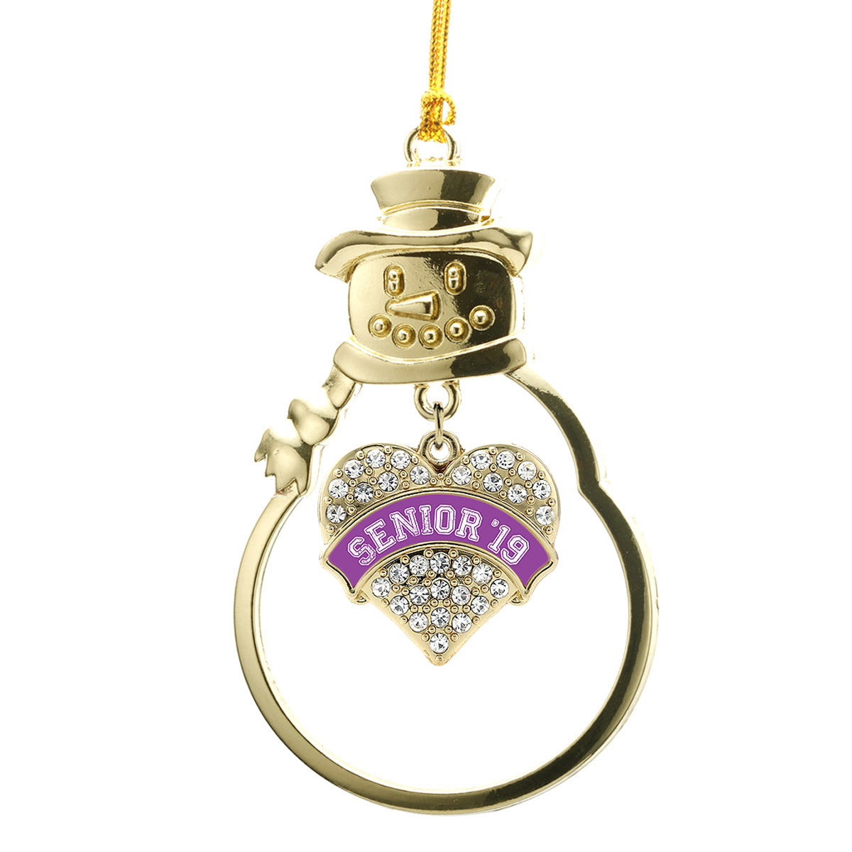 Gold Purple Senior 2019 Pave Heart Charm Snowman Ornament