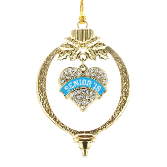 Gold Blue Senior 2019 Pave Heart Charm Holiday Ornament