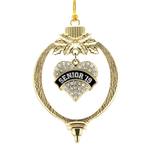 Gold Black and White Senior 2019 Pave Heart Charm Holiday Ornament