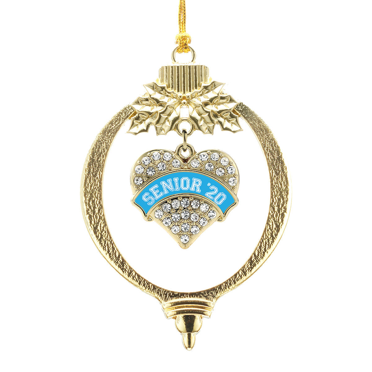 Gold Blue Senior 2020 Pave Heart Charm Holiday Ornament