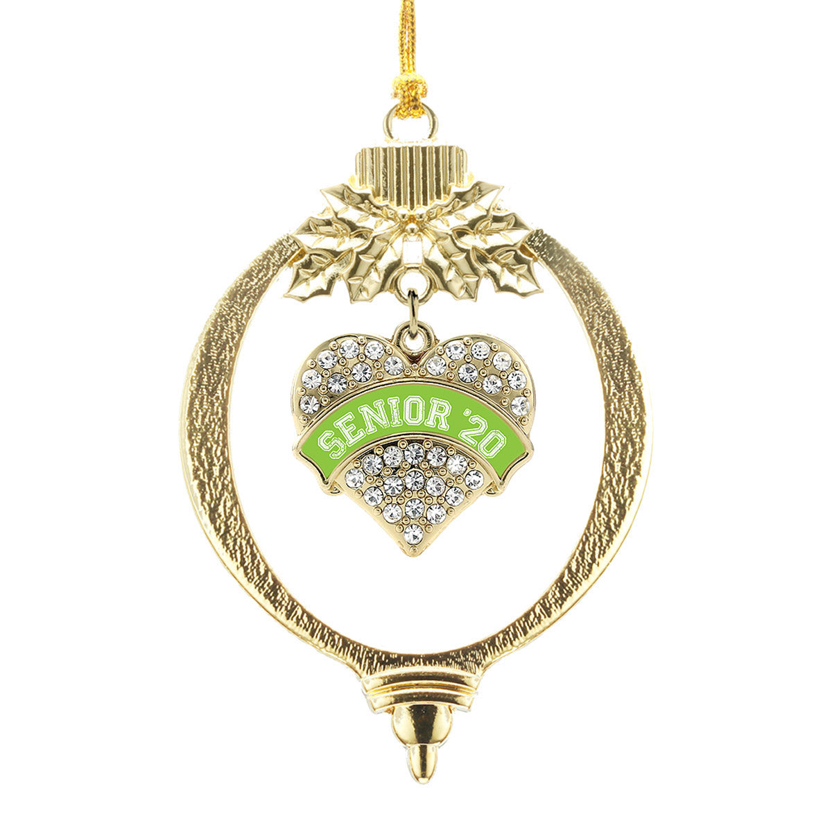 Gold Lime Green Senior 2020 Pave Heart Charm Holiday Ornament