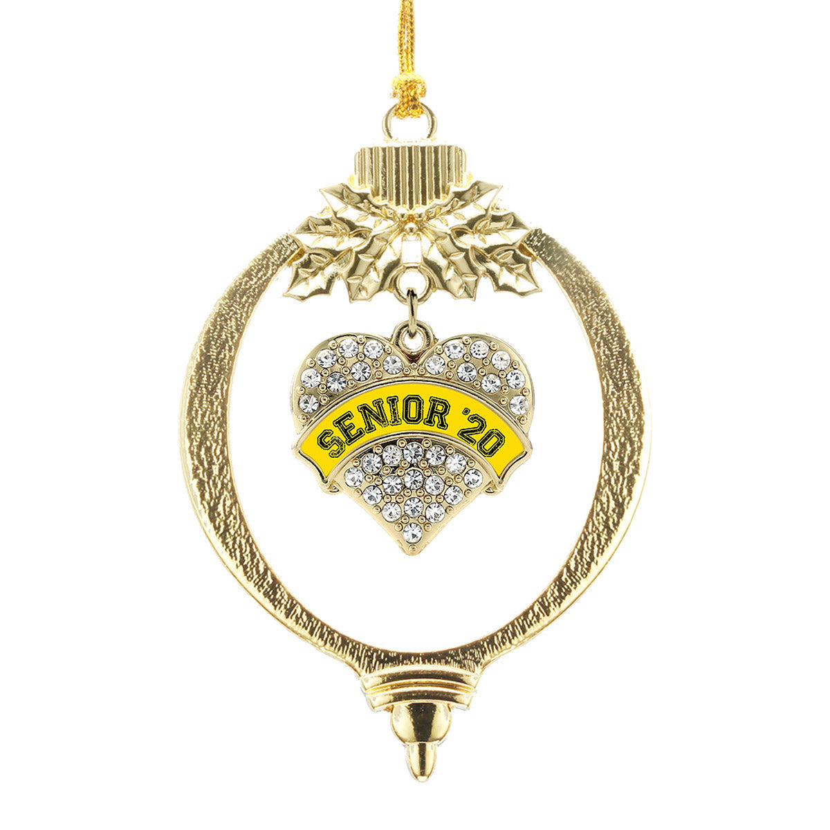 Gold Yellow Senior 2020 Pave Heart Charm Holiday Ornament