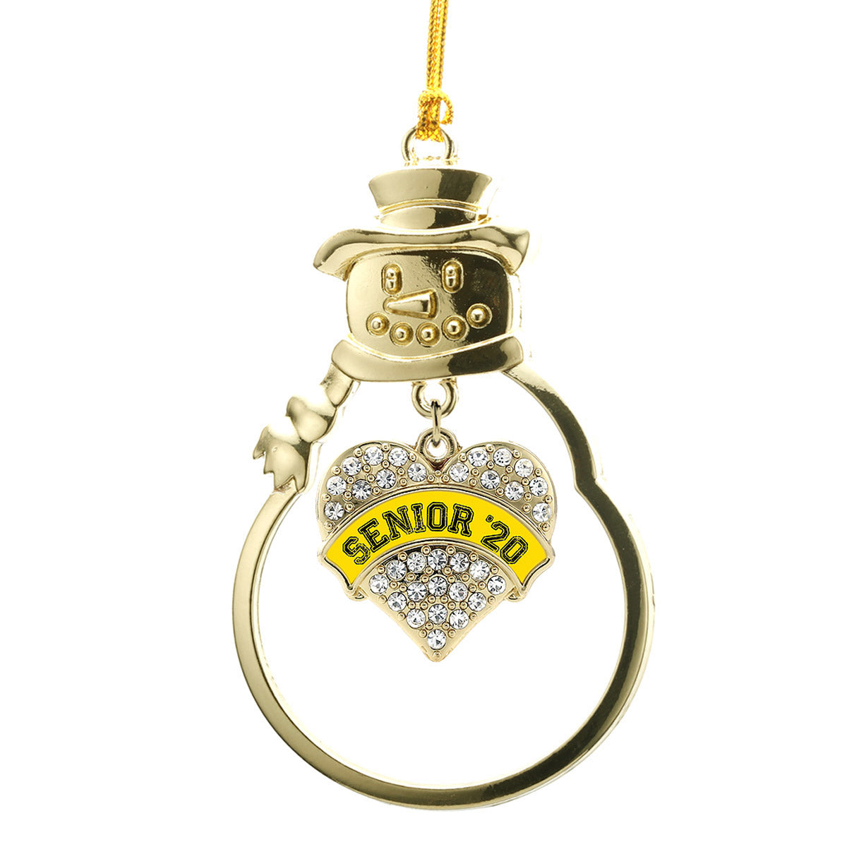 Gold Yellow Senior 2020 Pave Heart Charm Snowman Ornament