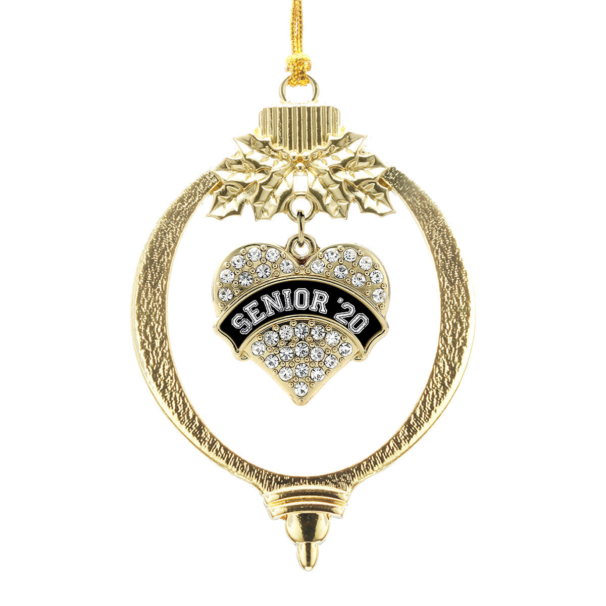Gold Black and White Senior 2020 Pave Heart Charm Holiday Ornament