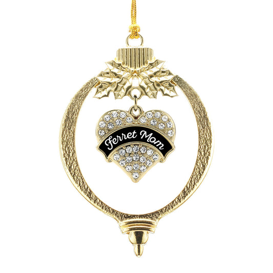 Gold Black and White Ferret Mom Pave Heart Charm Holiday Ornament