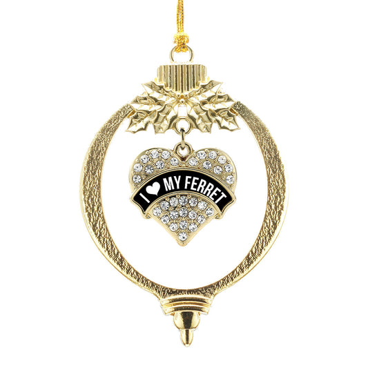 Gold Black and White I love my Ferret Pave Heart Charm Holiday Ornament