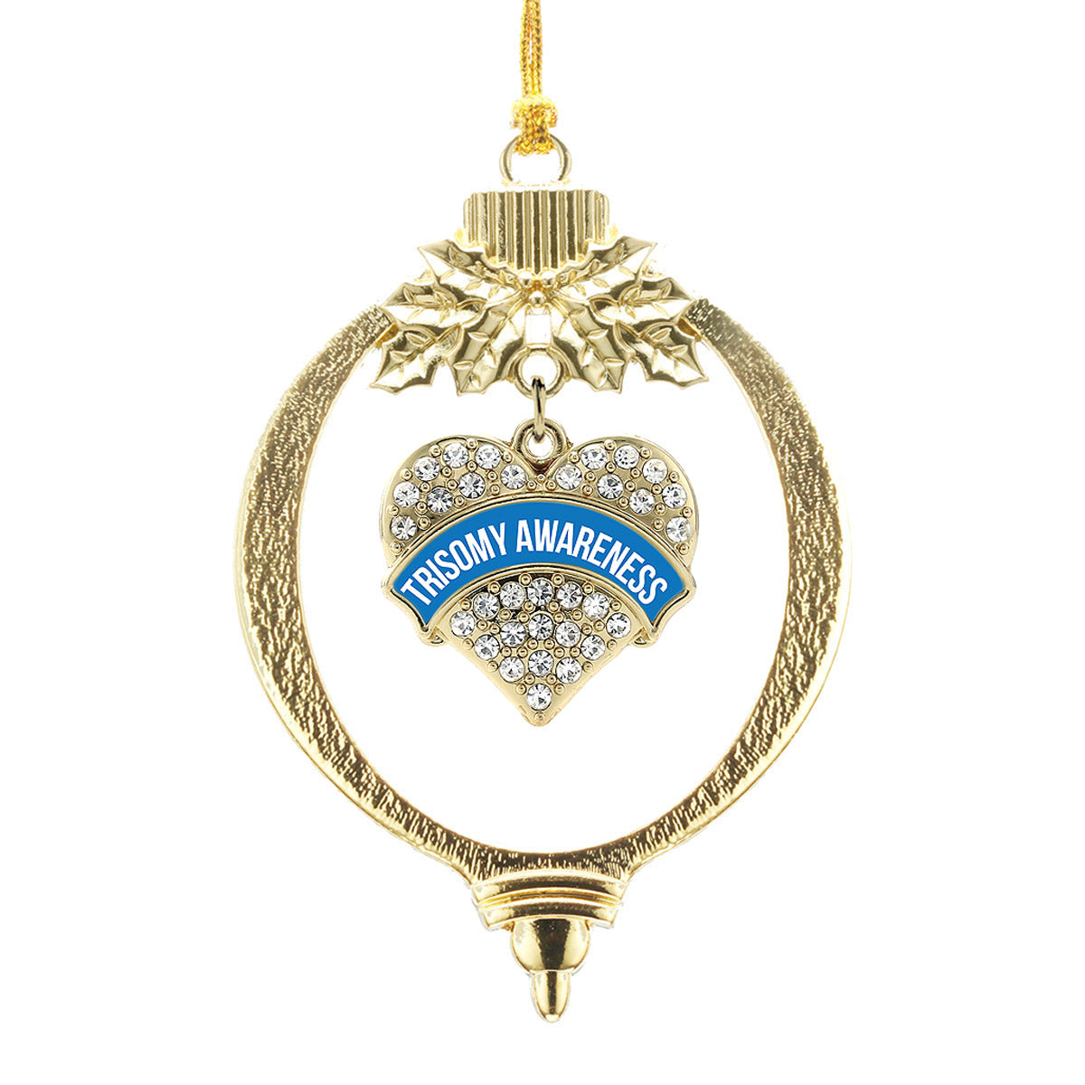 Gold Trisomy Awareness Pave Heart Charm Holiday Ornament