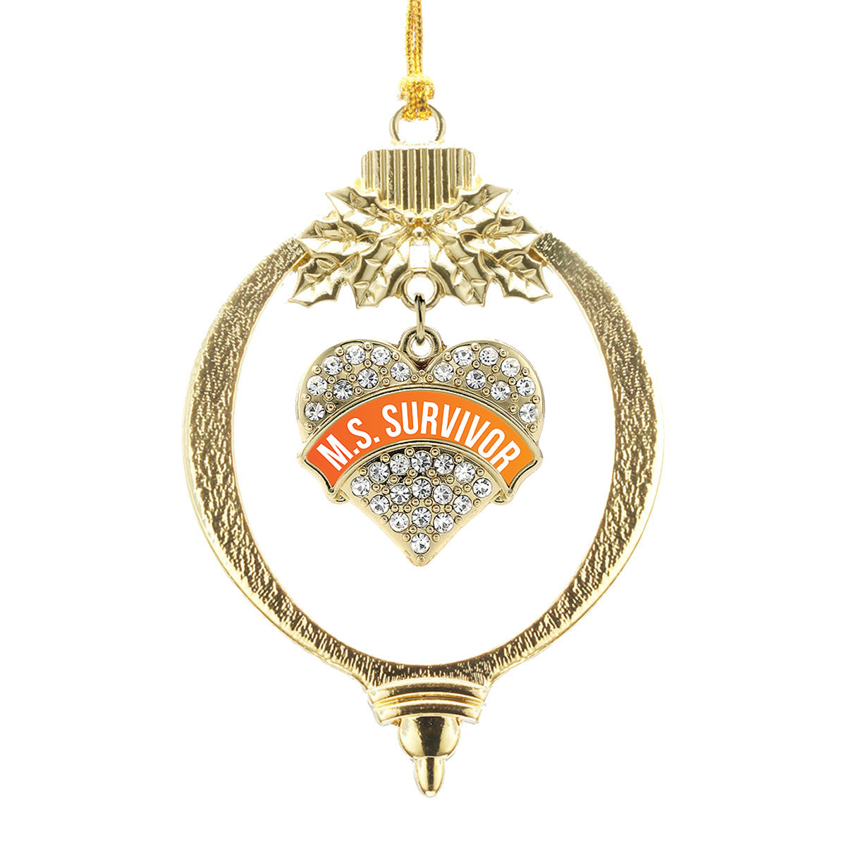 Gold M.S. FIGHTER Pave Heart Charm Holiday Ornament