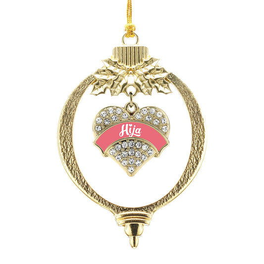 Gold Coral Hija Pave Heart Charm Holiday Ornament