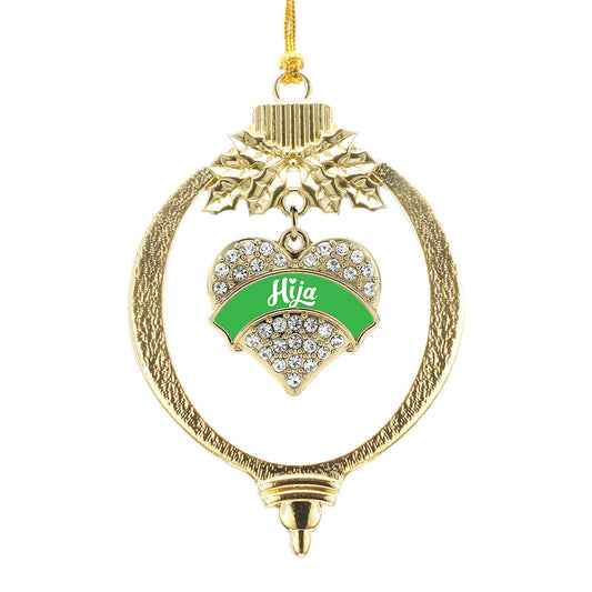 Gold Emerald Green Hija Pave Heart Charm Holiday Ornament