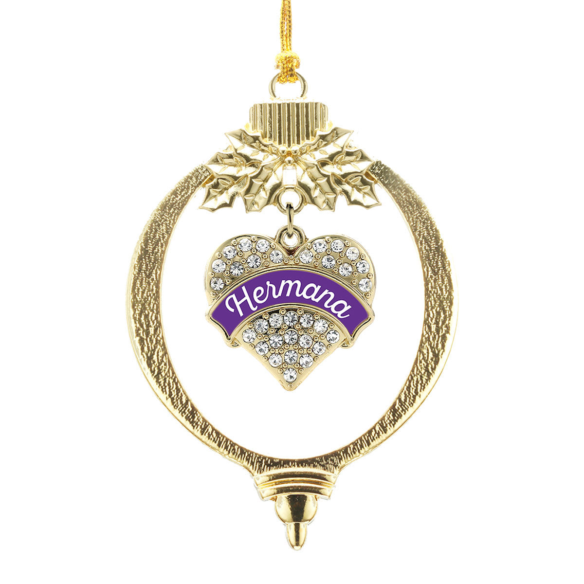 Gold Hermana - Purple Pave Heart Charm Holiday Ornament
