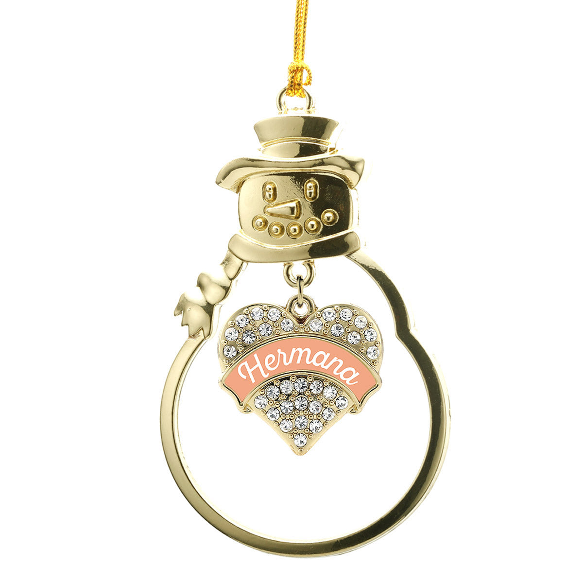 Gold Hermana - Peach Pave Heart Charm Snowman Ornament