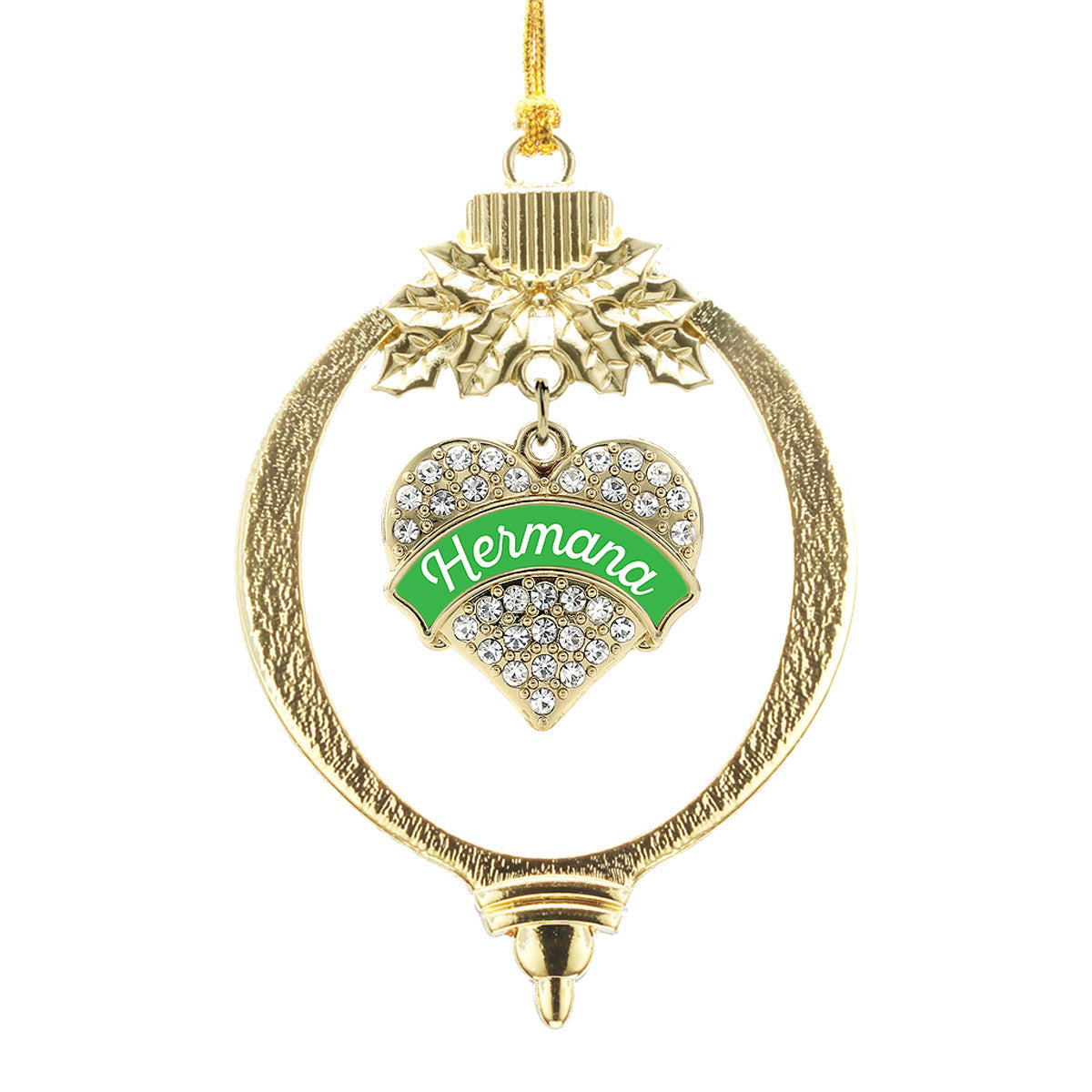 Gold Hermana - Emerald Green Pave Heart Charm Holiday Ornament