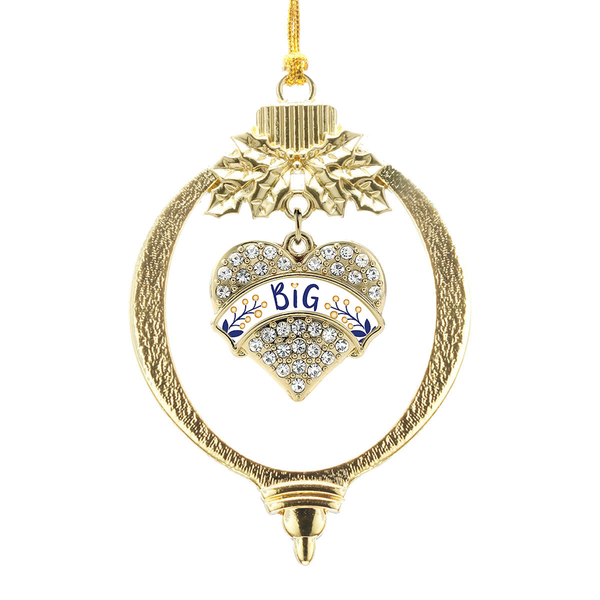 Gold Navy Blue and Gold Big Pave Heart Charm Holiday Ornament