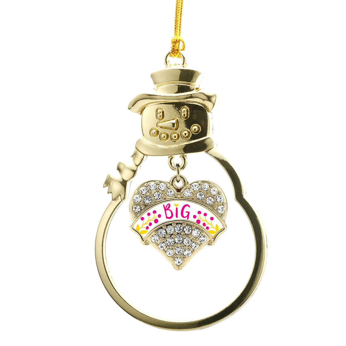 Gold Fuchsia and Yellow Big Pave Heart Charm Snowman Ornament