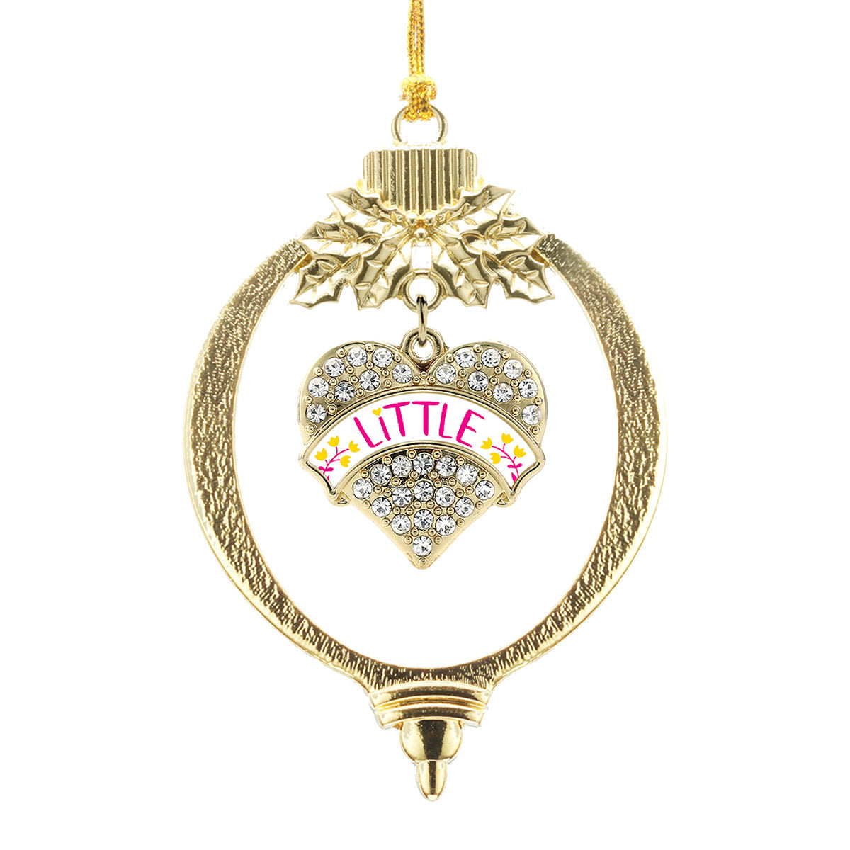 Gold Fuchsia and Yellow Little Pave Heart Charm Holiday Ornament