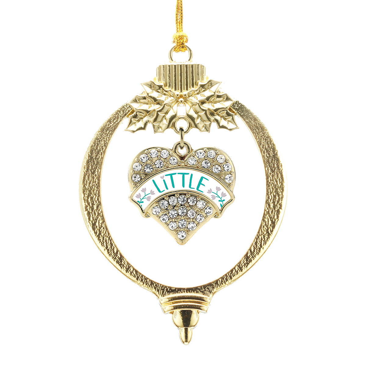 Gold Teal and Gray Little Pave Heart Charm Holiday Ornament
