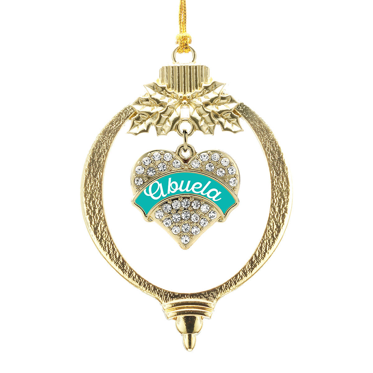 Gold Teal Abuela Pave Heart Charm Holiday Ornament