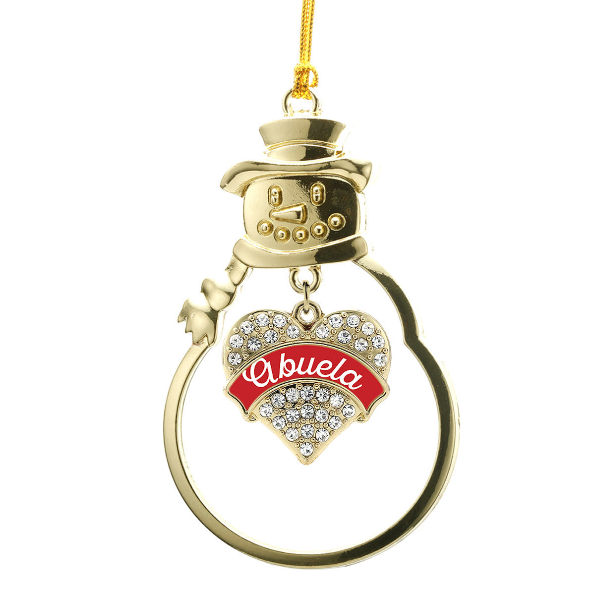 Gold Red Abuela Pave Heart Charm Snowman Ornament