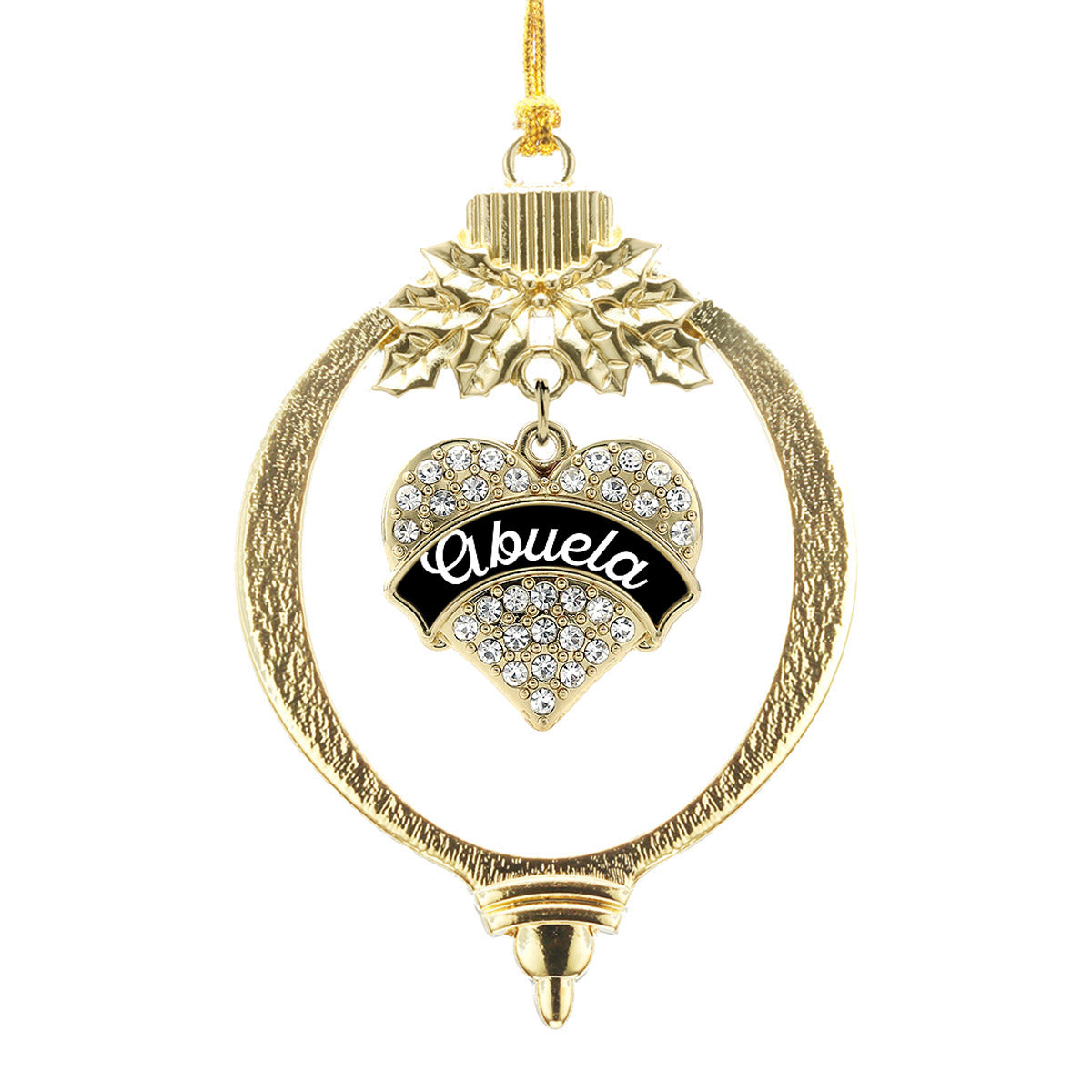 Gold Black and White Abuela Pave Heart Charm Holiday Ornament