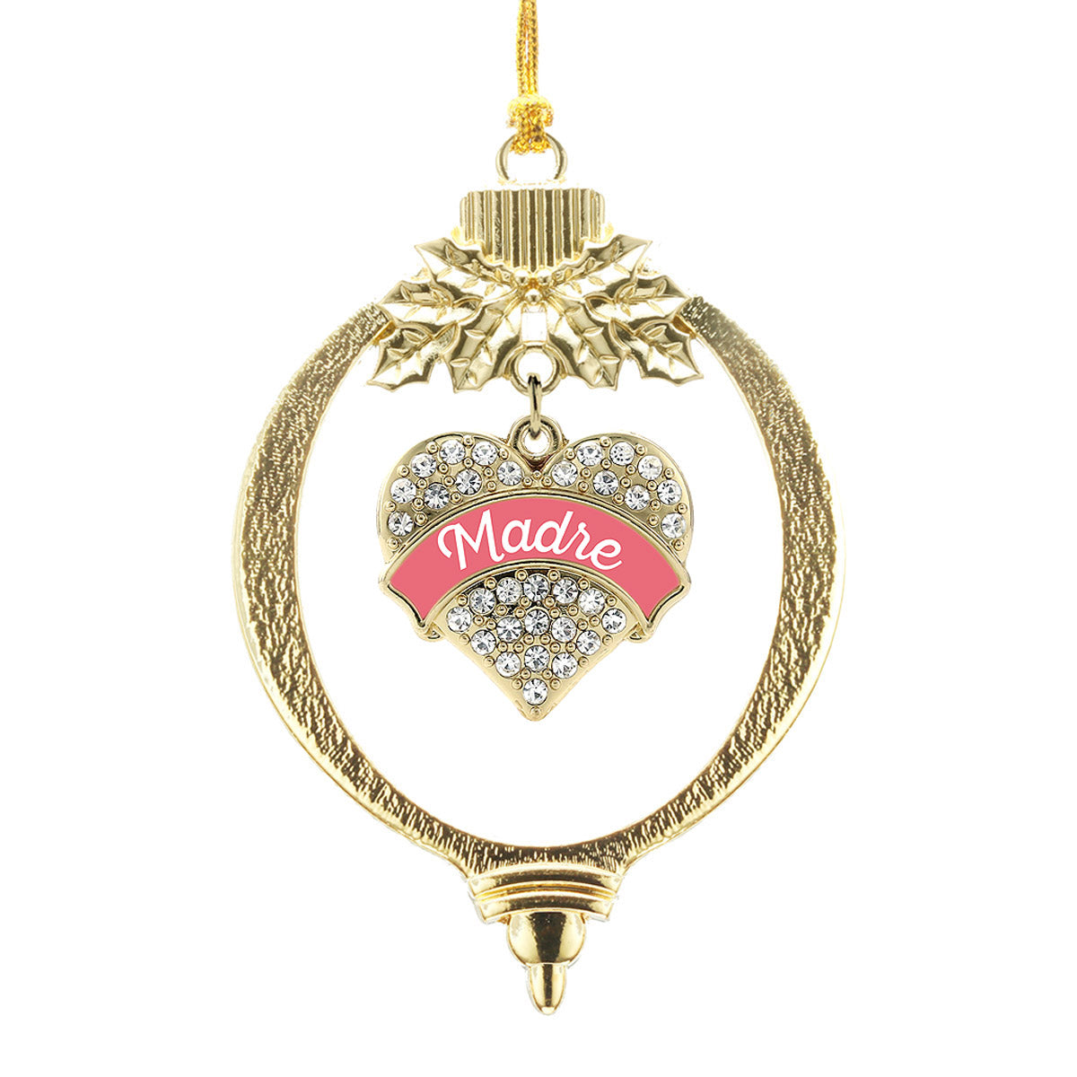 Gold Coral Madre Pave Heart Charm Holiday Ornament
