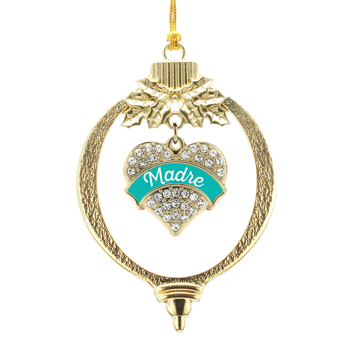 Gold Teal Madre Pave Heart Charm Holiday Ornament