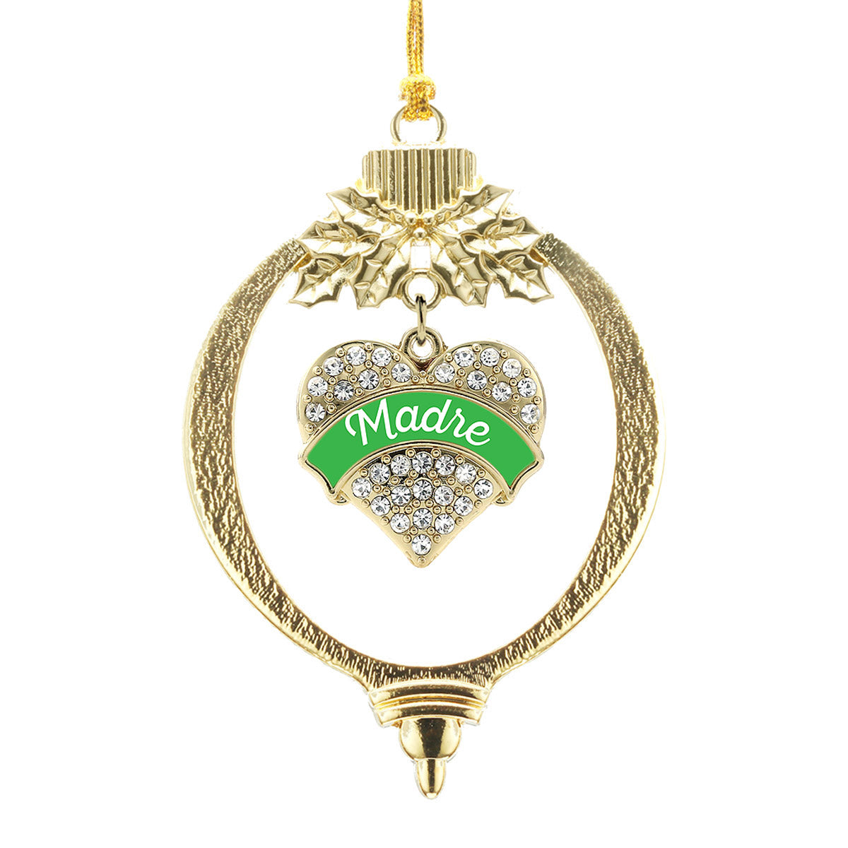 Gold Emerald Green Madre Pave Heart Charm Holiday Ornament