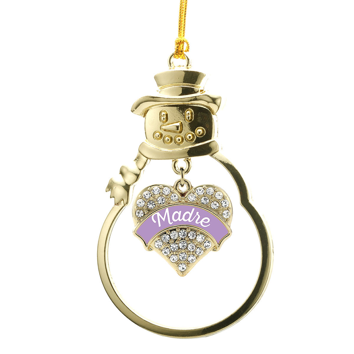 Gold Lavender Madre Pave Heart Charm Snowman Ornament